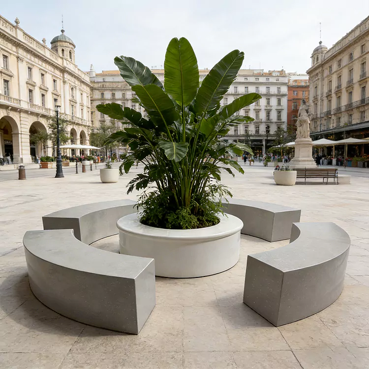 Banc extérieur en FRP en forme de C avec table ronde
