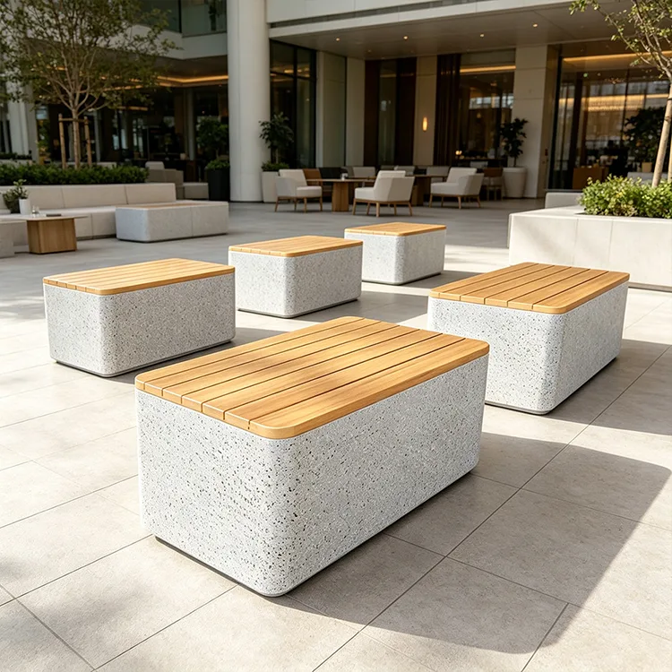 Banc cube commercial en terrazzo FRP