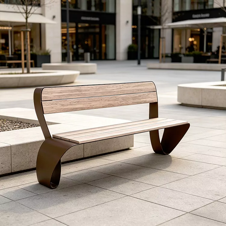 Banc WPC à cadre métallique sculptural incurvé