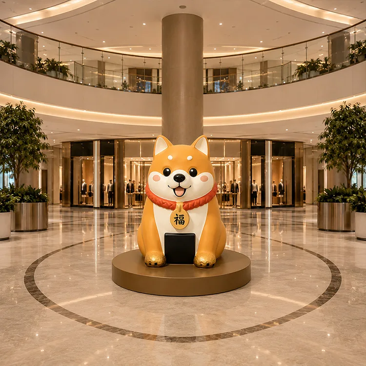 Sculpture de chien de fortune en fibre de verre