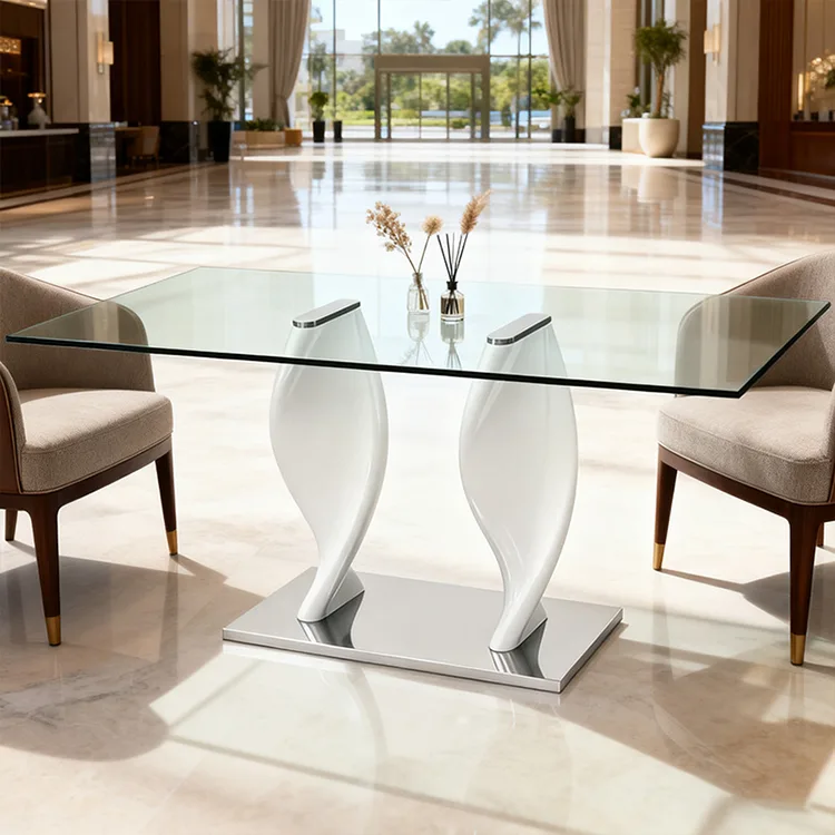 Table à manger moderne avec pieds en FRP et base en acier inoxydable