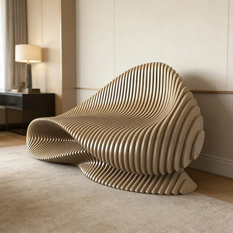 Banc en bois à vagues paramétriques