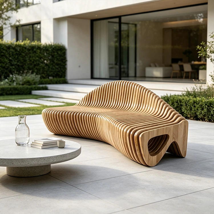 Banc paramétrique à lattes en bois